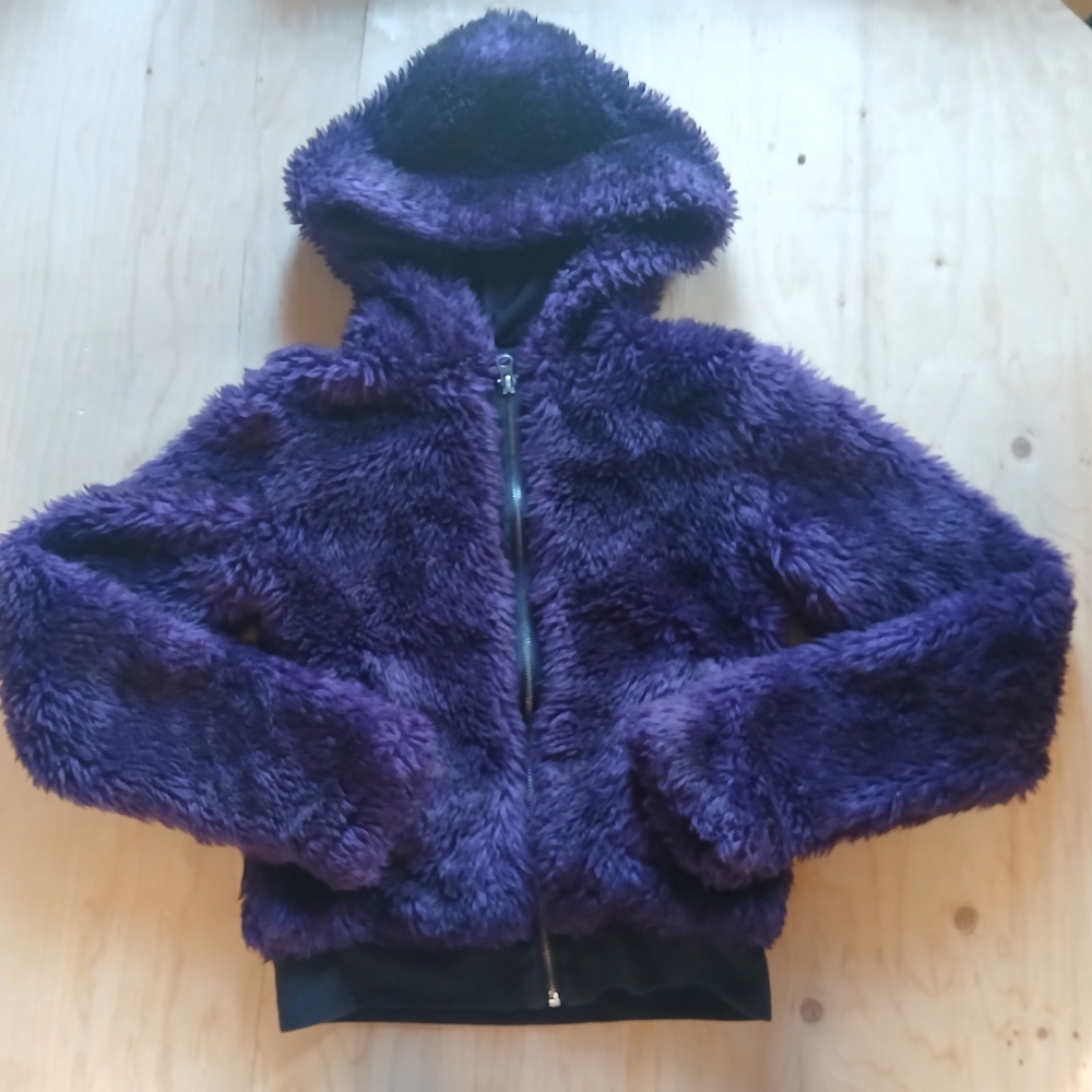 Aeropostale Y2K Faux Fur Purple Zipup Hoodie Sz XS Hannah Montana Outerwear